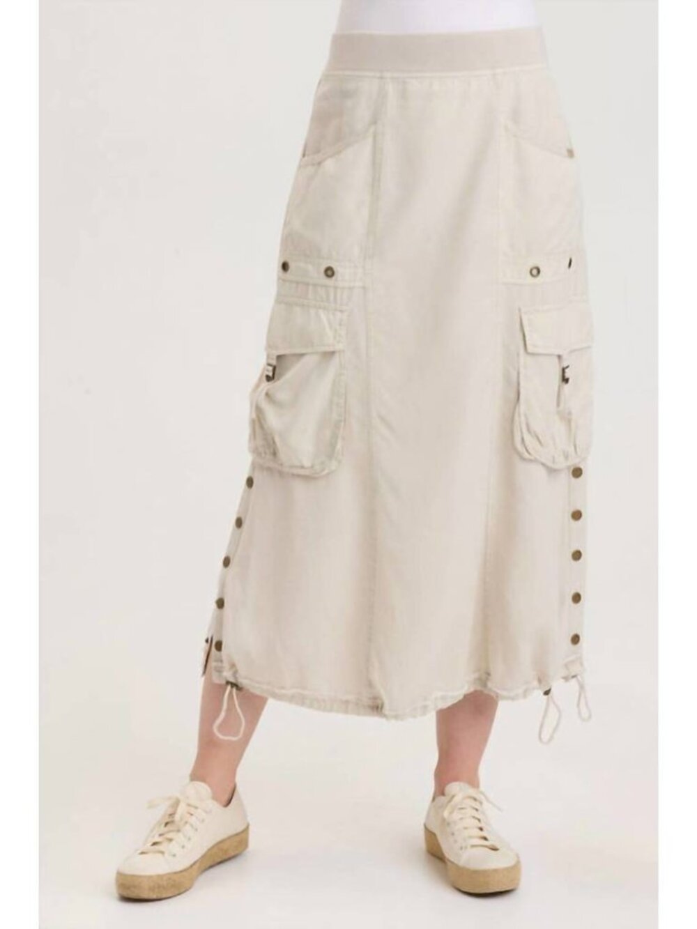 XCVI Womens Leslyn Cargo Skirt Tan Sz Lg NWT Pockets Transitional Earthy Scandi